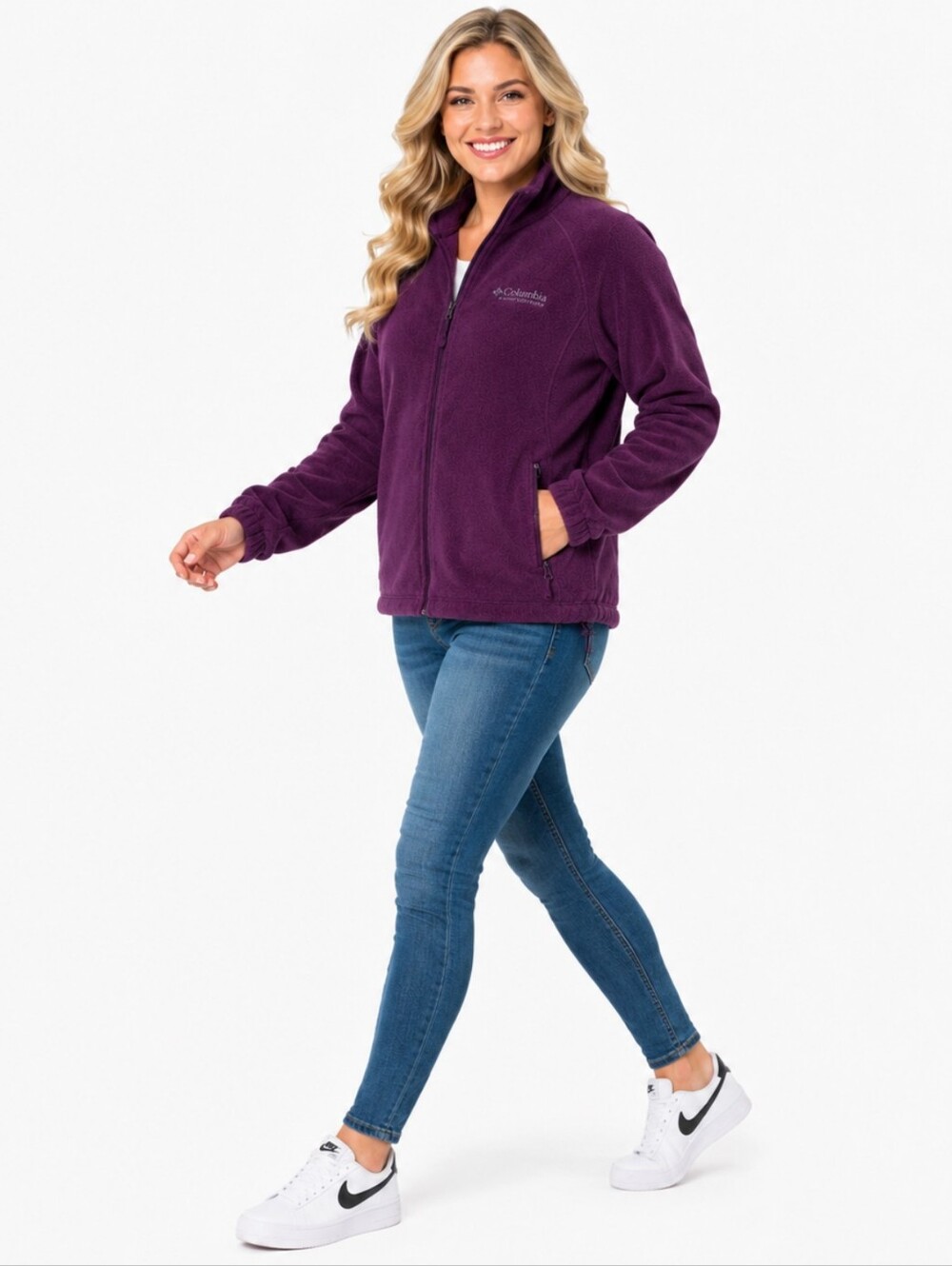 Columbia Sportswear Women’s M Plum Fleece Full Zip 4 Pocket Jacket NWOT - Picture 5 of 14
